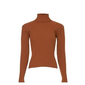 Atlein Collective Brown Mock Neck Strettch Ribbed Pullover Knitted Sweater M